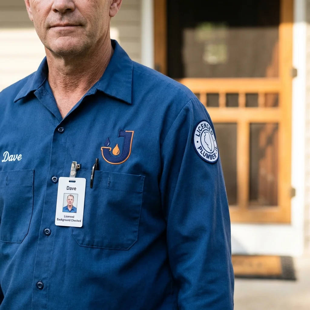 Licensed plumber showing ID badge in Chippewa Falls, WI