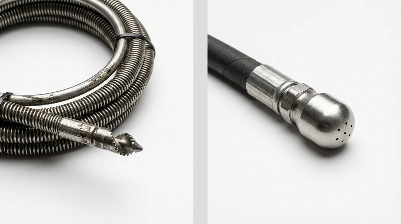 Drain snake cable and hydro jetting nozzle used for drain cleaning in Chippewa Falls, WI