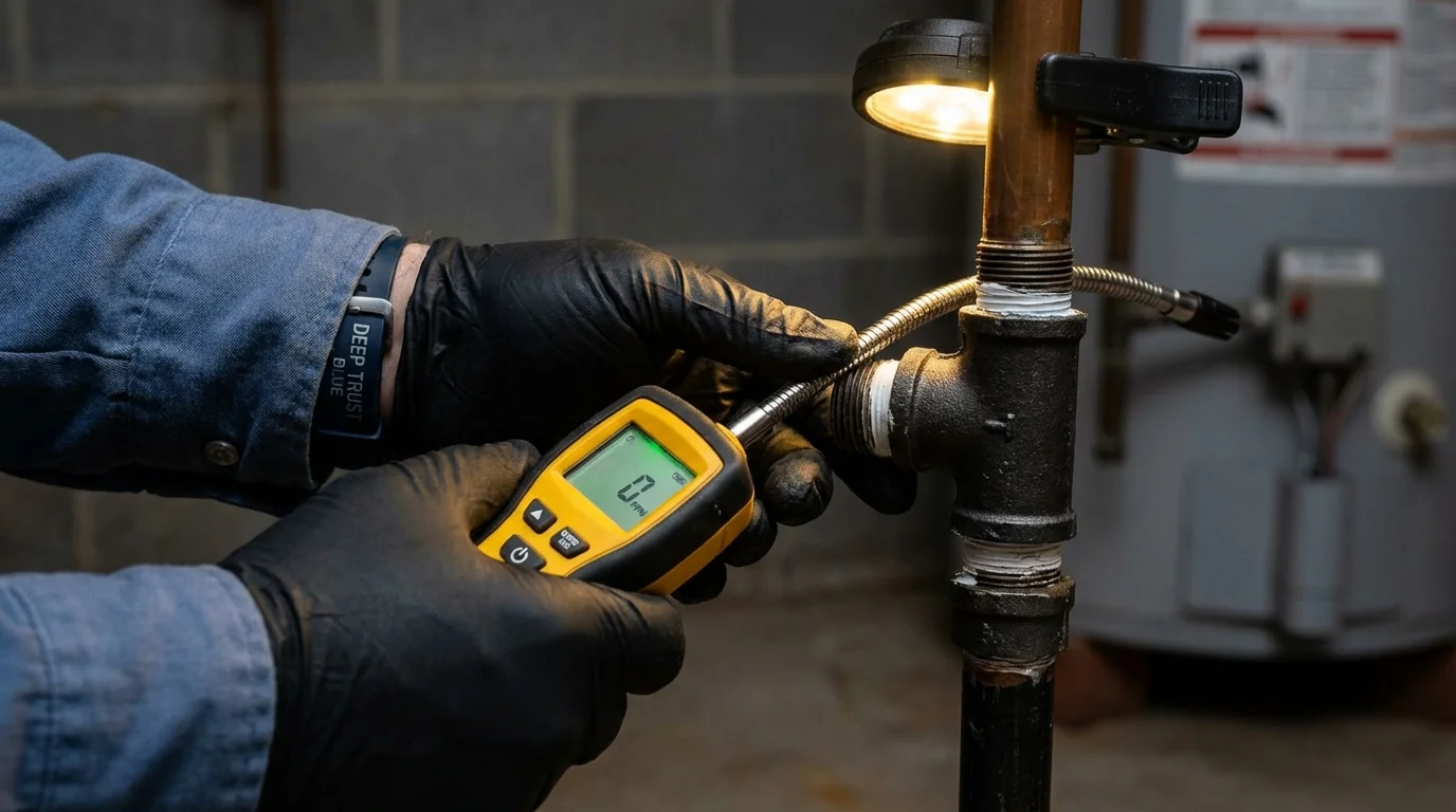 Gas leak detection with electronic sniffer by Johns Plumbing LLC in Chippewa Falls