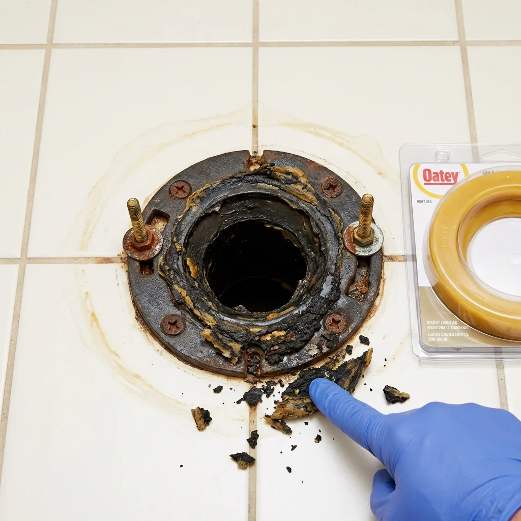 Failed wax ring showing water seepage at the base of a toilet in a Chippewa Falls, WI home