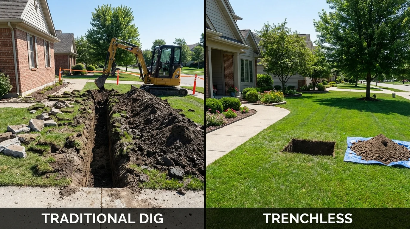 Trenchless sewer repair with minimal yard damage versus traditional excavation in Chippewa Falls, WI